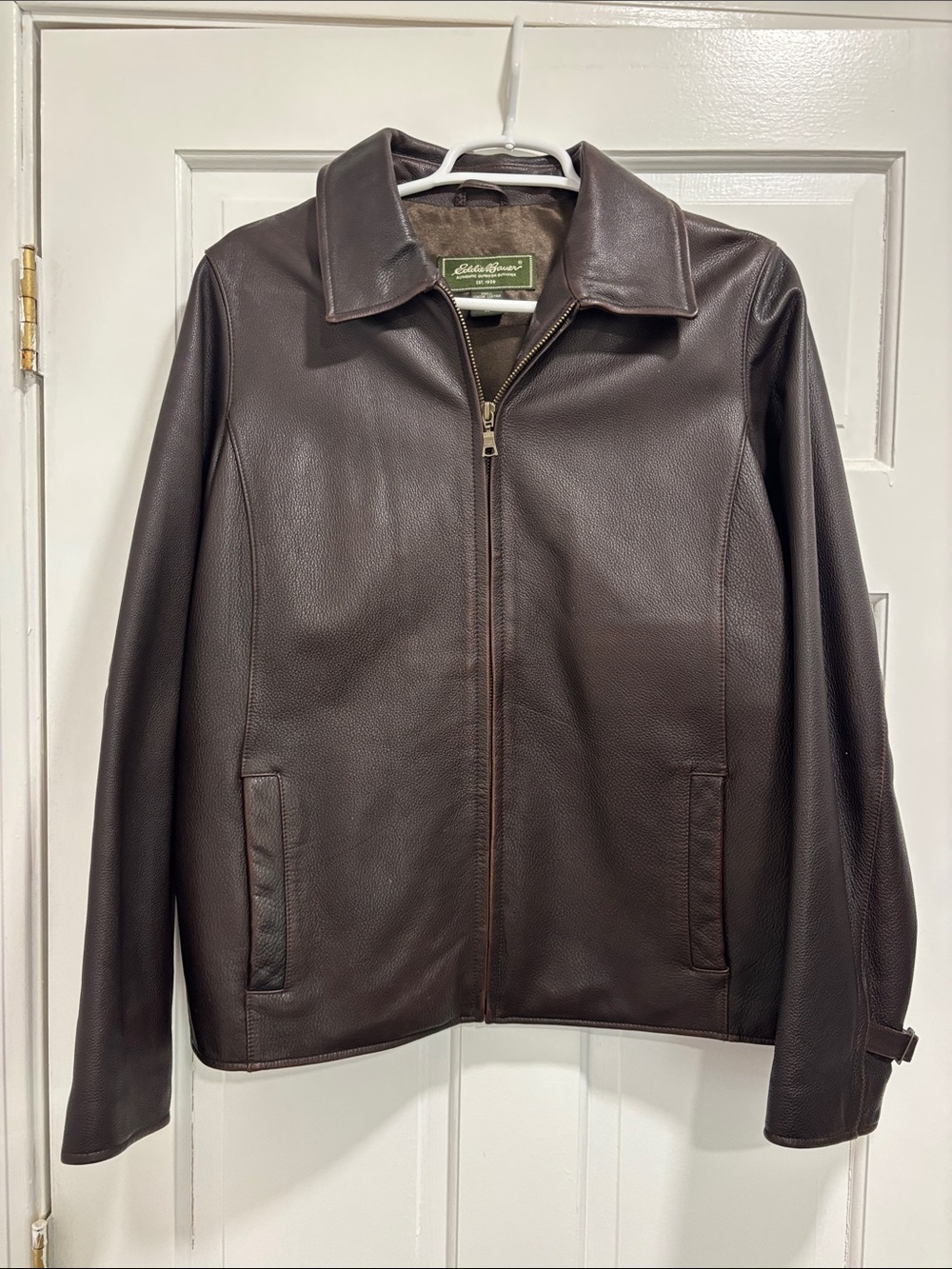 Eddie Bauer Deep Brown Pebbled Leather Jacket with Buckle Details